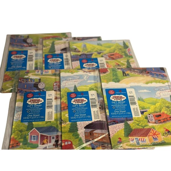 VTG American Greetings 1992 Thomas the Tank Engine Gift Wrap Set 6 NOS Wrapping - Picture 1 of 4